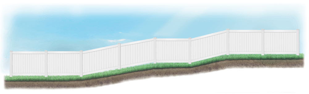 A racked fence on sloped ground