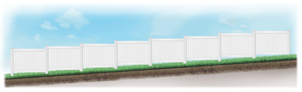 A stepped fence on sloped ground