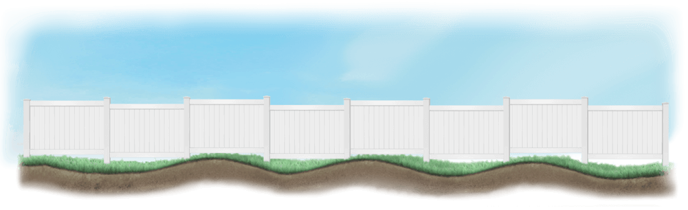 A stepped fence on sloped ground