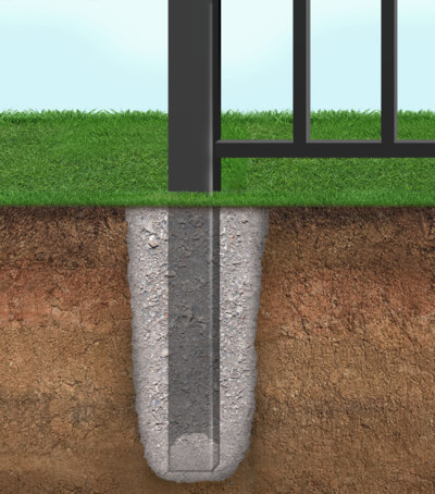 Close up of a hollow aluminum fence post