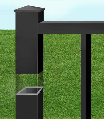 Aluminum fence post at ground level