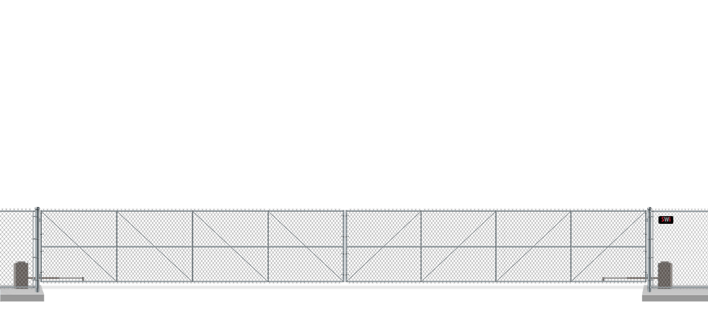 Automated chain link swing gate in closed position