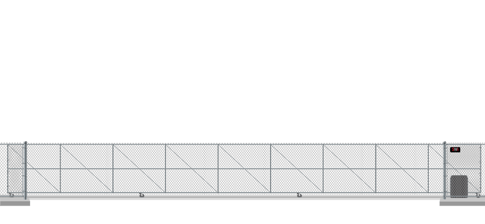 Automated chain link V-Track gate in closed position