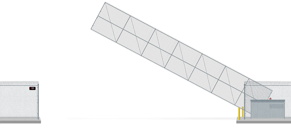 Automated chain link Vertical Pivot gate in open position