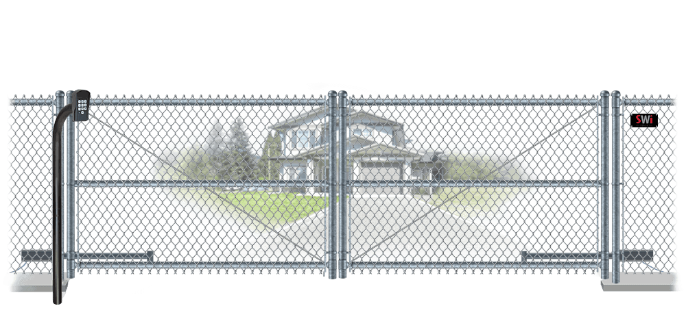 Chain Link swinging estate gate in closed position
