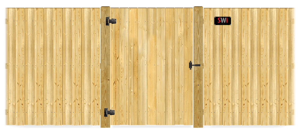 Wood gate in closed position