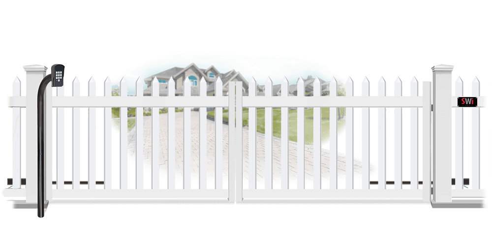Vinyl swinging estate gate in closed position