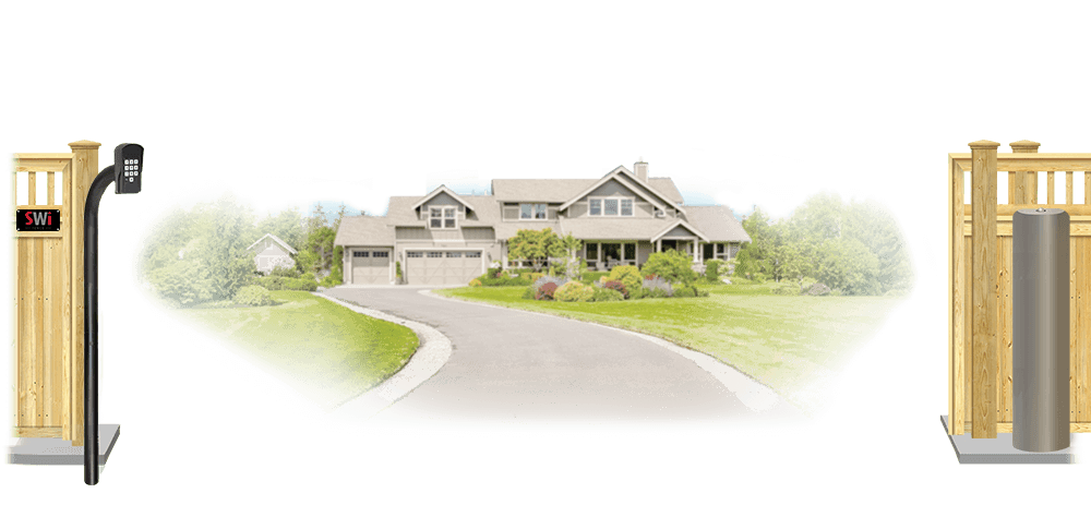 Wood sliding estate gate in open position