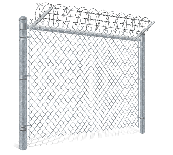 Industrial chain link fence with razor ribbon