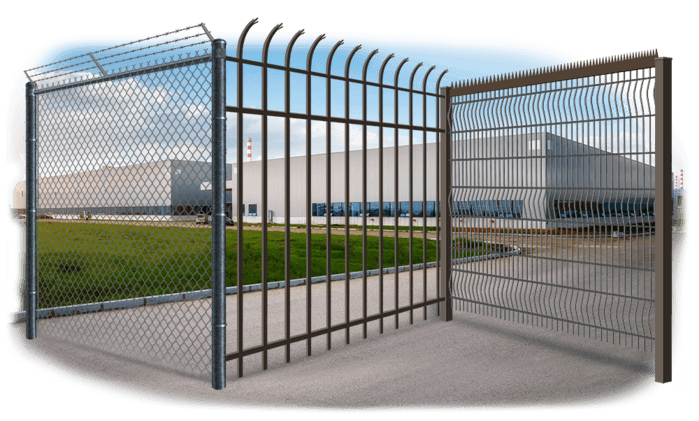 Industrial fences chain link with barbed wire, strong steel, anti-climb wire fences