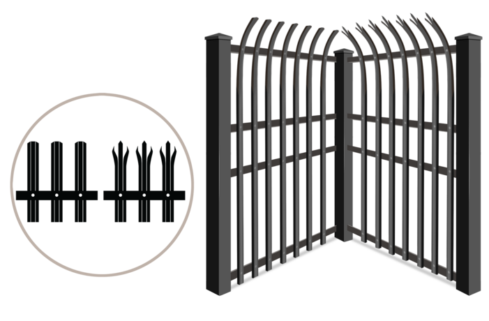 Steel security fence and close up of trident tips