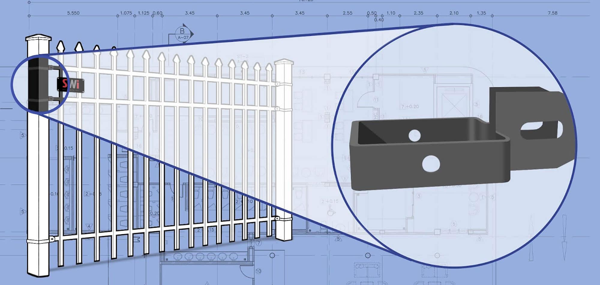 Close up of a hollow wrought-iron fence post